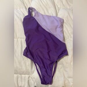 Chic Lilac Asymmetrical Colorblock One-Piece